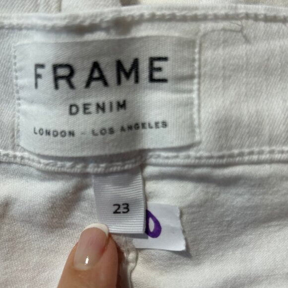Womens Frame Denim Blanc White Le Skinny de Jeanne Raw Hem Ankle Slit Jeans 23 * - Picture 12 of 13